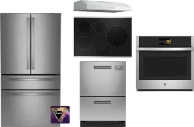 5 Piece Package Includes Refrigerator, Cooktop, Wall Oven, Hood And Dishwasher